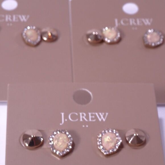 J.Crew Gold Pyramid Stud earrings Pink Pave Dainty Stud earrings set of 2 NWT 44 - Picture 7 of 8